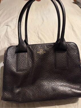 Kate Spade Black Pebbled Leather Satchel with Gold Logo w/Tassel Zippers